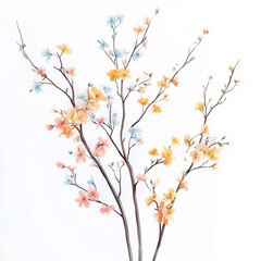 Obraz premium Elegant Minimalist Illustration of Blooming Apricot Branches in Pastel Colors