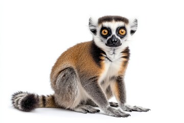 Obraz premium Ring-tailed lemur sitting, white background