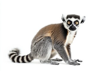 Obraz premium Ring-tailed lemur portrait against white background.