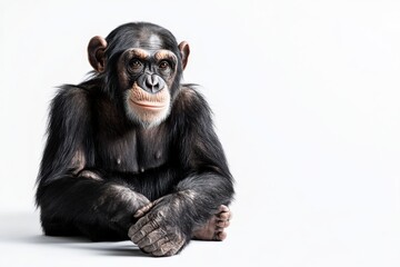 Fototapeta premium Chimpanzee sitting, looking at the camera.