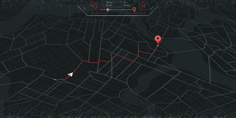 Online location tracking with data of arrive time on city map. Huge isometric city map with roads streets as background. Vector illustration