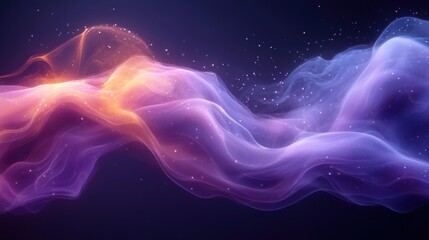 Abstract neon smoke on dark background with glowing particles and fluid motion
