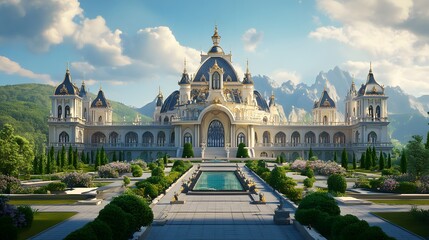 Obraz premium Beautiful and magnificent 3D cartoon palace, generative AI