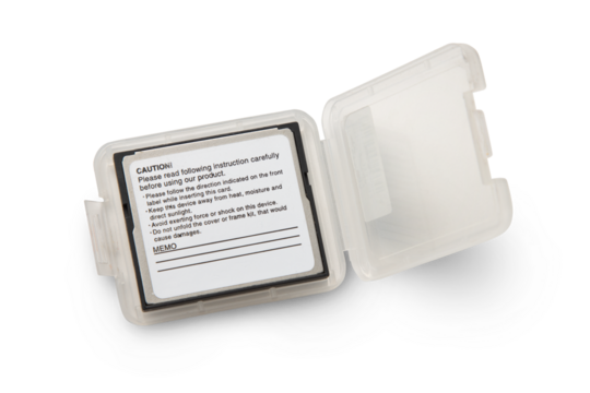 Memory card in plastic case isolated on transparent background