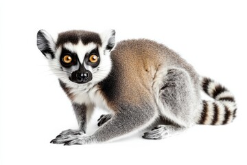Fototapeta premium Adorable ring-tailed lemur on white