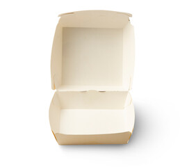 Cardboard hamburger box isolated on transparent background