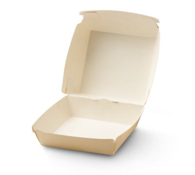 Cardboard hamburger box isolated on transparent background