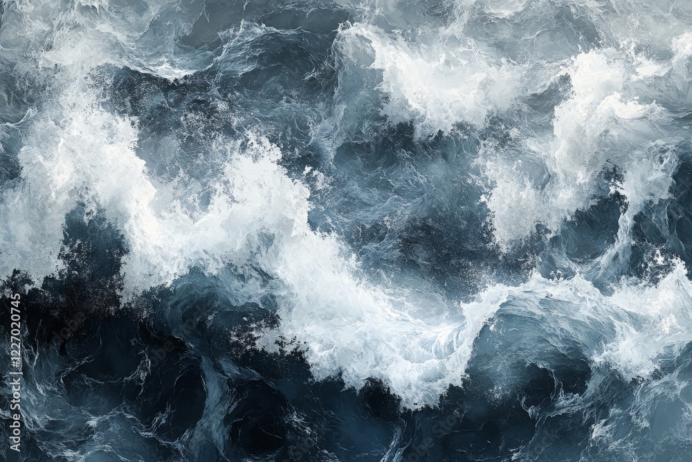 Poster turbulent ocean waves crashing against each other in a dramatic display of nature's power