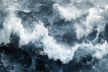 Turbulent ocean waves crashing against each other in a dramatic display of nature's power