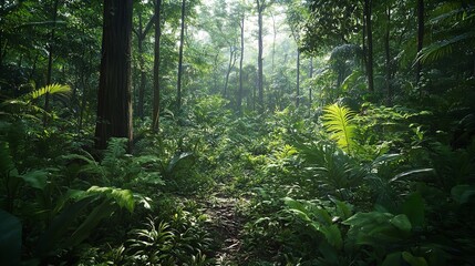 Fototapeta premium Idyllic Clearing in the Heart of the Forest, Surrounded by Lush Greenery