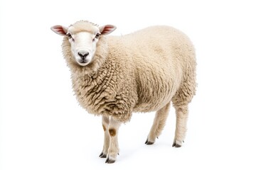 Fototapeta premium Fluffy sheep against white background