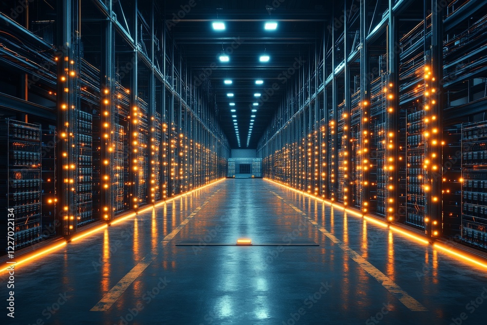 Leinwandbilder high-tech warehouse interior showcasing advanced storage technology and illuminated pathways for eff
