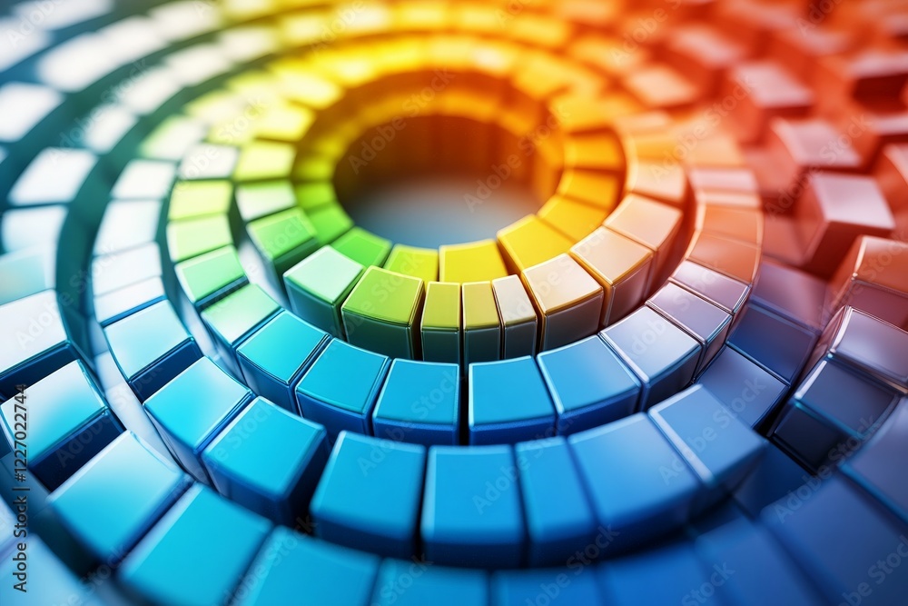 Leinwandbilder colorful spiral pattern created with cube shapes showcasing vibrant hues in a digital art compositio
