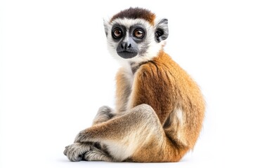 Fototapeta premium Adorable young primate sitting on white background.