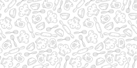 Kitchen utensils seamless pattern background. kitchen set seamless pattern background. hand drawn doodle of kitchen set pattern background. Doodle illustrations of cooking utensils seamless pattern.