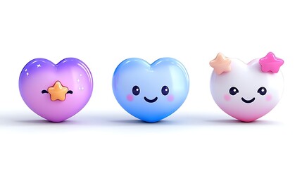 Three Cute Cartoon Hearts 3D Render