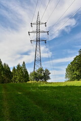 Landscape with pylons for electric transmission line in the Czech Republic
