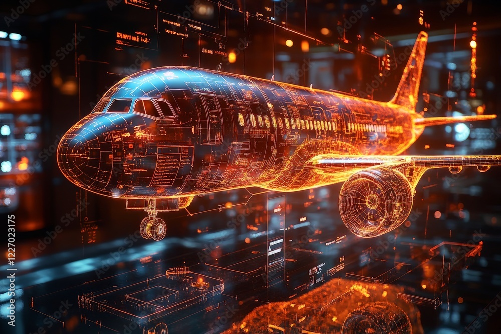 Aufkleber futuristic airplane display showcasing advanced technology in a digital environment