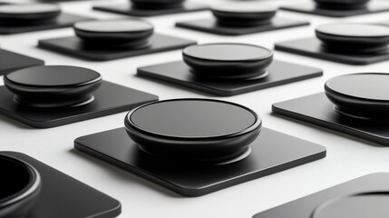 Black Geometric Patterns with Subtle 3D Effects and Soft Highlights in Raw Style