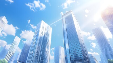 Fototapeta premium modern cityscape skyscrapers blue sky sunlight