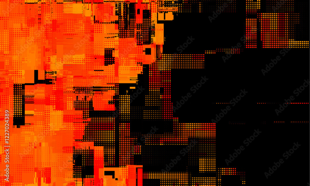 Poster abstract red spots, splashes and dotted paint marks on a black background. grunge texture of old bac