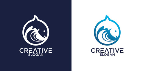 collection of fish icon with waves
