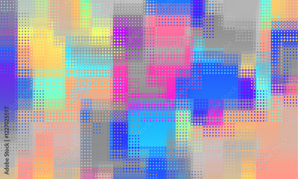 Poster Pixilated abstract Energy background. Halftone effect. Vector image. Small particles with overlay moire effect