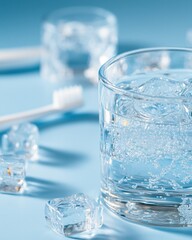 A close-up of a glass filled with fresh water, holding a toothbrush and toothpaste --chaos 20 --ar 4:5 --profile 5toerrp --stylize 150 --v 6.1 Job ID: d706eedc-5e90-4eed-81d7-c2634ff61633