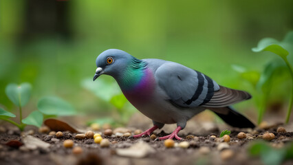 Blue-Crowned Pigeon Foraging in the Forest