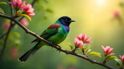 Obraz premium Common Magpie in a Lush Green Setting