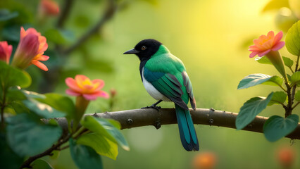 Obraz premium Colorful Magpie Resting in Nature