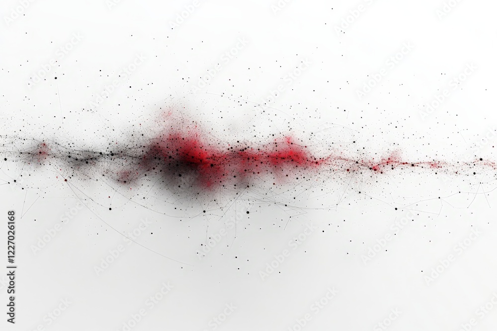 Poster abstract digital art blending red and black colors, illustrating movement and emotion in contemporar