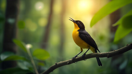 Fototapeta premium Golden-collared Manakin in Tropical Forest