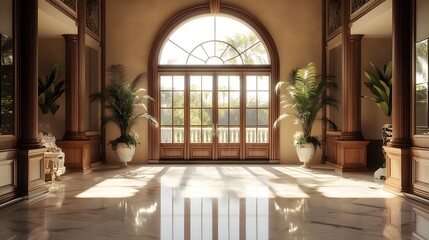luxurious grand entrance hallway with sunlight streaming through