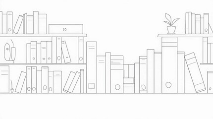 Naklejka premium Elegant Line Art Illustration of a Bookshelf with Books