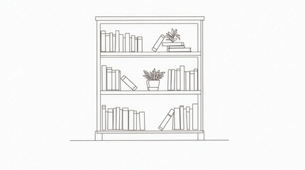 Fototapeta premium Elegant Line Art Illustration of a Bookshelf with Books