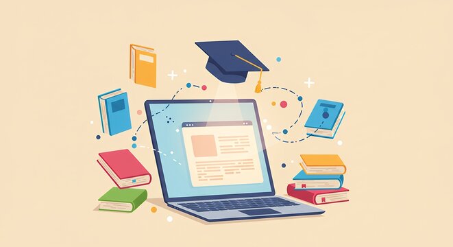 Online Learning Laptop Books Graduation Education