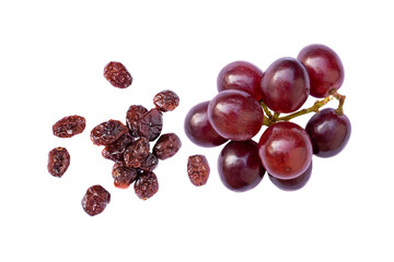 Red Grape with dried raisins isolated