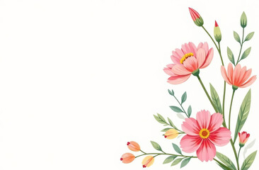 Fototapeta premium Spring flowers on a greeting card, space for text. Pastel colors.