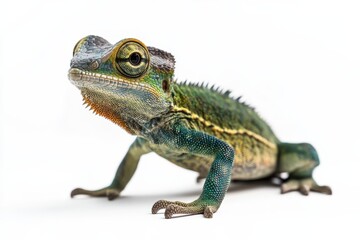 Obraz premium Vibrant Green Lizard on White