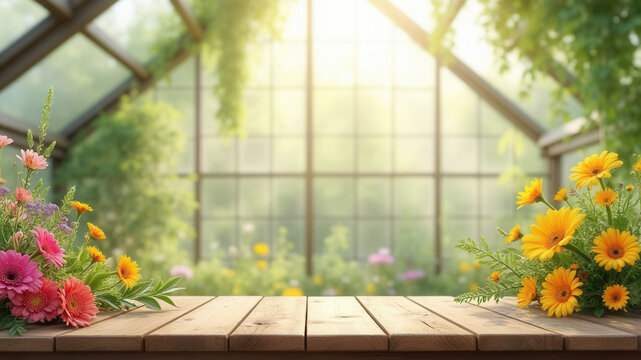 Fototapeta Beautiful greenhouse with flowers background