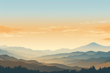 Fototapeta premium Mysterious mountains bathed in soft hues during a tranquil sunset. Generative AI