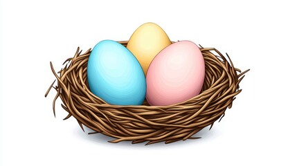 Colorful Easter Eggs Nestled in a Natural Brown Nest