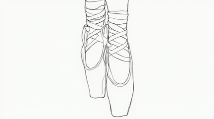 Delicate Line Art Ballet Slippers with Ribbons