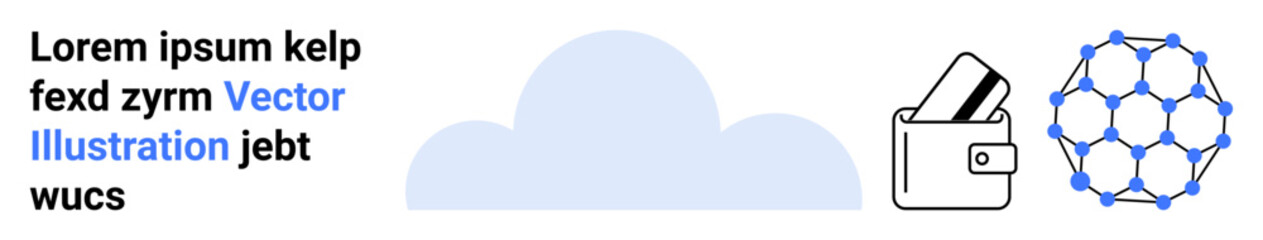 Cloud icon, wallet with cards, hexagonal network. Ideal for cloud computing, security, financial technology, network, technology communication digital innovation web and app development. Landing