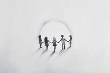 Pencil sketch of a family holding hands inside a circle, symbolizing unity, togetherness, and family bonds