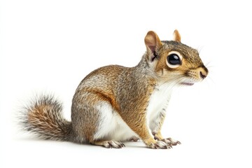 Naklejka premium Adorable young squirrel posing against a white background.