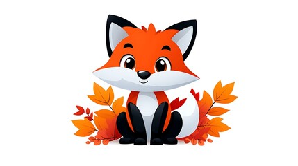 Obraz premium Adorable Cartoon Fox Among Autumn Leaves