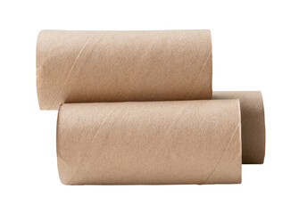 Side view of tissue paper cores or toilet paper tubes in horizon in stack isolated with clipping...