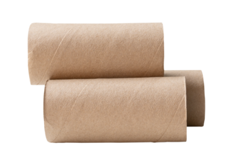 Side view of tissue paper cores or toilet paper tubes in horizon in stack isolated with clipping path in png file format